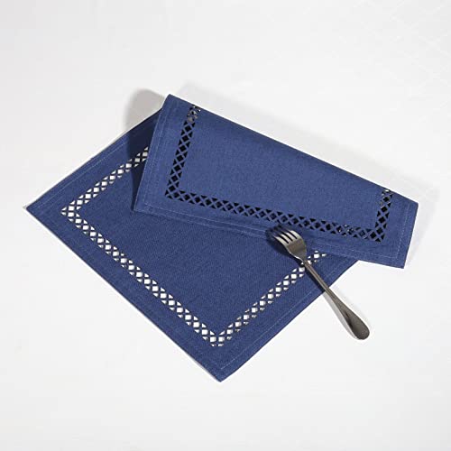 Placemats Set of 6 for Dining Table with Hollow Edge Design- Table Mats 12x 18 Inch, Cloth Place mats Machine Washable (Blue 6pcs) - color: H-blue, size: 6 pcs
