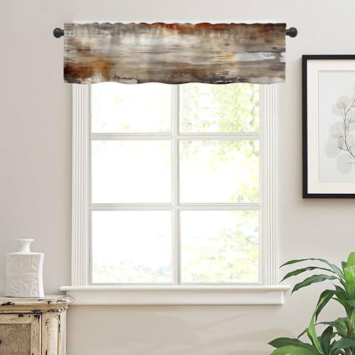 Abstract Wooden Planks Texture Semi Sheer Valances - 42"x12" for Kitchen Bedroom Windows - color: Abstract Wooden Planks Texture, size: 12"W x 42"L (Pack of 1)