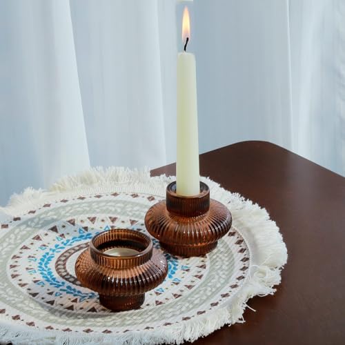 VOHO 6pcs Brown Candlestick Holders, Fall Amber Candle Sticks Holder Decor - color: Brown