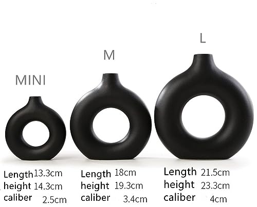 White Ceramic Vases for Pampas Grass,Water Drop Design Doughnut vase Modern Home Decor Minimalist Nordic Boho Ins Style (Black Mini) - color: Black, size: Mini