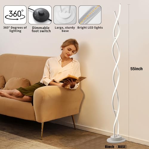 Modern Floor Lamps for Living Room White 3‑Color Remote Dimmable - color: White
