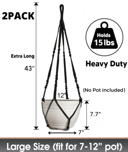 2 Pack Macrame Plant Hanger Large for 12 inch Pot, Large Plant Hanger - color: Black
