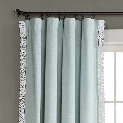 Lush Decor Rosalie Light Filtering Window Curtain Panel Set- Pair- Vintage Farmhouse & French Country Style Curtains - Timeless Dreamy Drape - Romantic Lace Trim - 54" W x 84" L, Blue - color: Blue, size: 54"W x 84"L (Pack of 2), style: Window Panel