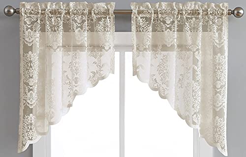 Warm Home Designs Knitted Linen Lace Kitchen Swag Curtains. FI Linen Swags - color: Golden Linen, size: 30"W x 38"L (Pack of 2)