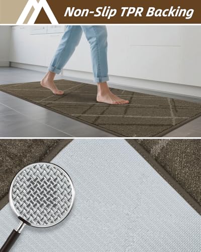 COSY HOMEER Kitchen Rugs,2 PCS Kitchen Mats Non Slip Washable,Brown - color: Brown, size: 24"x36" + 24"x60"