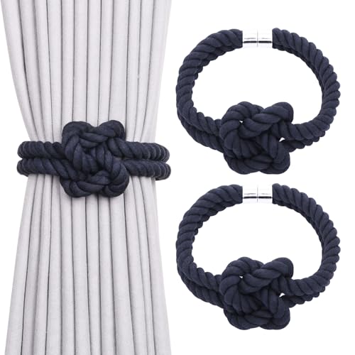 NICEEC Natural Cotton Rope Magnetic Curtain Tiebacks, 2 Pack, Dark Blue - color: Dark Blue, size: 2 Pack