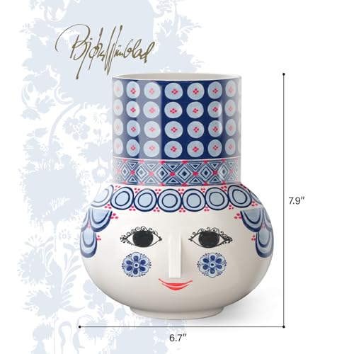 Bjørn Wiinblad Olga Vase | Hand-Painted Glazed Ceramic | Blue | 7.9 in - color: Blue, size: Medium