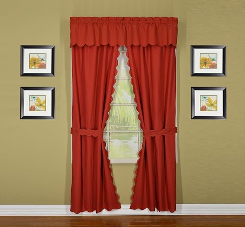 Today's Curtain, Orleans Scallop Curtain, Brick Red 45" Panel Pair and Tieback,4-Piece-Set, 60" W x 45" L, Brick Red - color: Brick Red, size: 60"W x 45"L (Pack of 1)