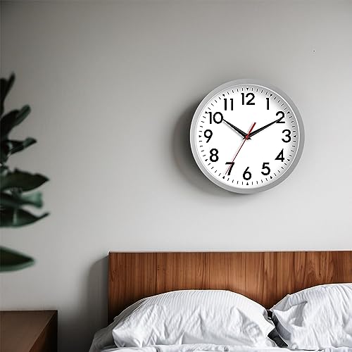 DAXSMY 12 Inch Wall Clock, Battery Operated Silent Non Ticking - color: B-silver, size: 12"