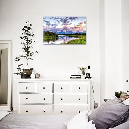 SKASNFAI Grand Teton Wall Art National Park Pictures Wall Decor Large Mountain Canvas Art Framed Decor Landscape Poster for Bedroom Living Room (20x30 inch) - color: Forest 02, size: 20"L x 30"W