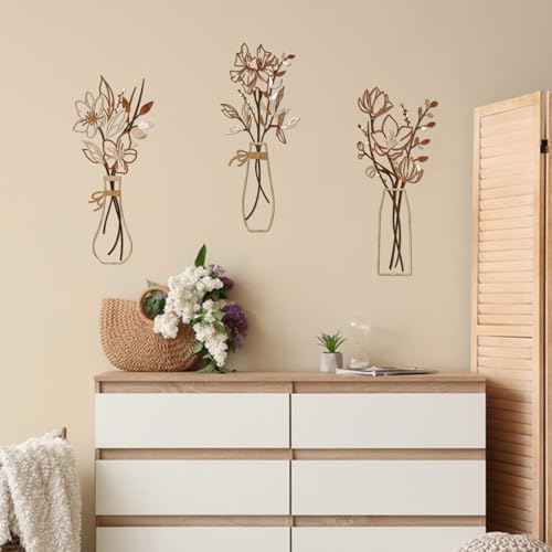 Zzbakress 3 Pieces Metal Flowers Wall Art for Bathroom (Light Brown) - color: Light Brown
