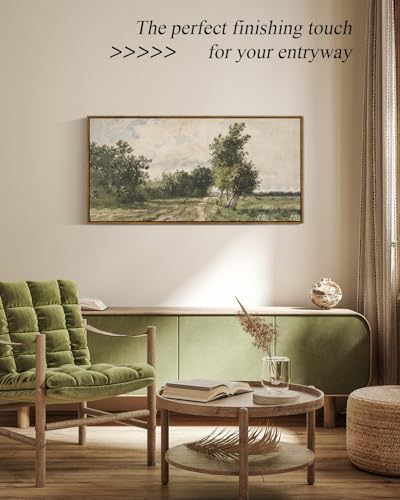 ARPEOTCY Extra Large Framed Wall Art, Meadow Farmhouse Decor, 20x40inch - color: Watercolor Green Road, size: 40"L x 20"W