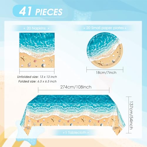 Beach Birthday Party Decorations,41Pcs Disposable Ocean Waves Beach Dessert Plates Napkins Tablecloth Tableware Set Summer Pool Hawaiian Beach Party Supplies for Kids Baby Shower Birthday - color: Beach Party