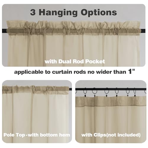 Chyhomenyc Taupe Sheer Curtains 72 Inch Length 2 Panels, Light Filtering Soft Airy Rod Pocket Voile Window Curtain Drapes for French Door Bedroom Living Room, Each 42Wx72L Inches - color: Taupe, size: 42"W x 72"L (Pack of 2)