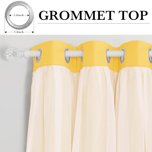 Lemon Yellow Blackout Curtains with White Sheer Overlay for Girls Bedroom - color: Lemon Yellow, size: 52"W x 84"L (Pack of 2)