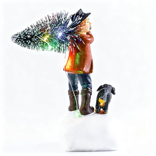 Christmas Village Decoration for Little boy and Dog,Battery Powered Luminous LED, Suitable for Home Decoration During Christmas, Holidays, Parties, and New Year.