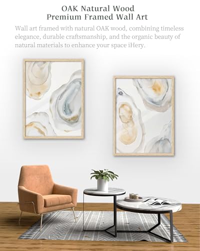 iHery 12x16in Abstract Oyster Framed Coastal Wall Art - color: OAK Framed Hamptons, size: 16"L x 12"W