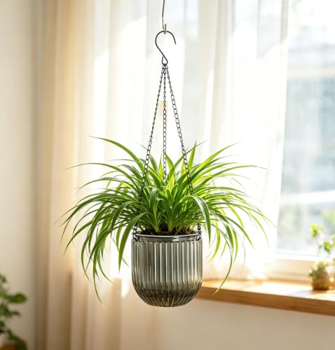 Melphoe 2 Pack Self Watering Hanging Planters Indoor Flower Pots, 5.3/8.3 Inch Outdoor Hanging Basket, Plant Hanger with 3Hooks Drainage Holes for Garden Home (Gray) - color: Gray, size: 8.3''+5.3''