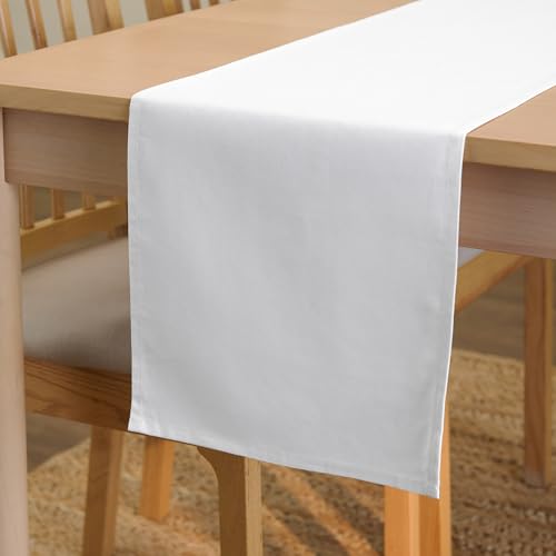 Encasa XO Table Runner, Cotton Canvas Dining Runner 13"x72" - color: White, size: 13x72 in