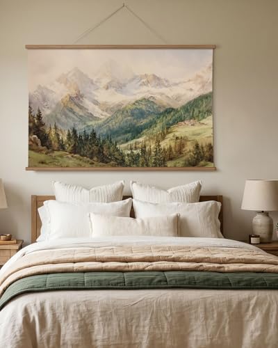 HUARCEY Extra Large Canvas Wall Art, Snowy Mountain Framed Hanging Scroll - color: Mountain Vista, size: 54"L x 36"W