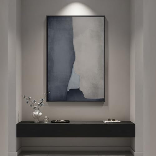 Large Framed Blue Gray Modern Abstract Wall Art, 1 Piece 24x36 In - color: Blue and Grey