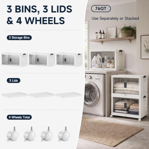 OlarHike 76QT Storage Bins with Lids for Home, Office, Closet, Dorm, 3 Pack - size: 76QT