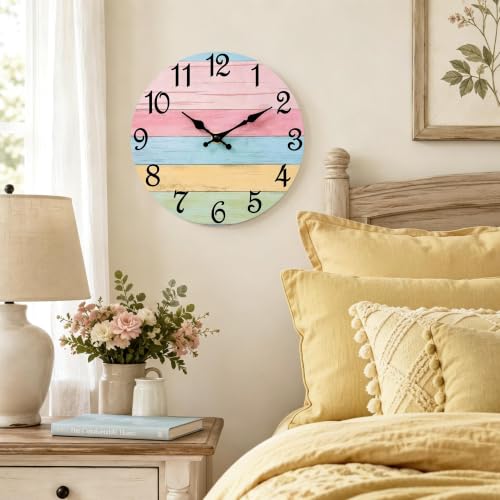 CHYLIN Wall Clock Silent Non-Ticking Battery Operated Pink Green Colorful - color: C-pink Blue, size: 8 inch