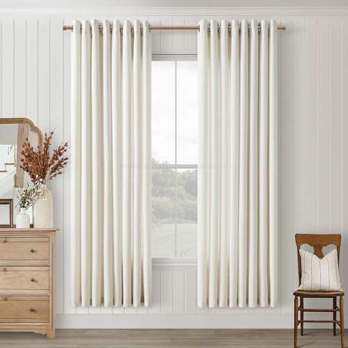 Natural 72 Inches Long Linen Semi Sheer Bronze Grommet Curtains for Bedroom - color: Natural, size: 52"W x 72"L (Pack of 2)