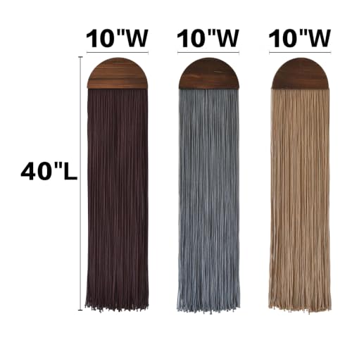Macrame Wall Hanging Long Fringe Boho Wall Decor Handmade Wood 10" W*40" L - color: Espresso/Charcoal Gray/Caramel