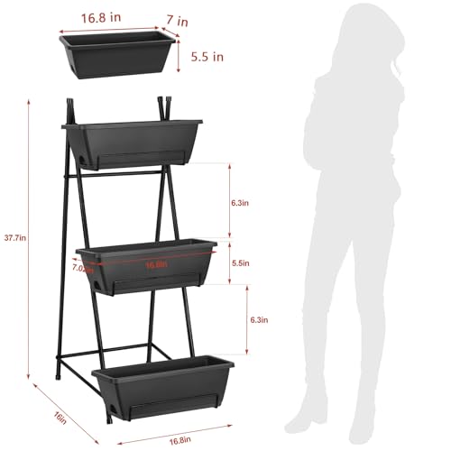 3 Tier Vertical Garden Planter Small Raised Garden Bed Freestanding Plastic Raised Planter Boxes Herb Planter Stand with Removable Tray for Indoor Outdoor Herbs Flowers Vegetables Plants Grey - color: Gray