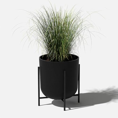 Veradek Mason Series Raised Lima Planter - Round Planter with Stand - color: Black, size: 15 inch
