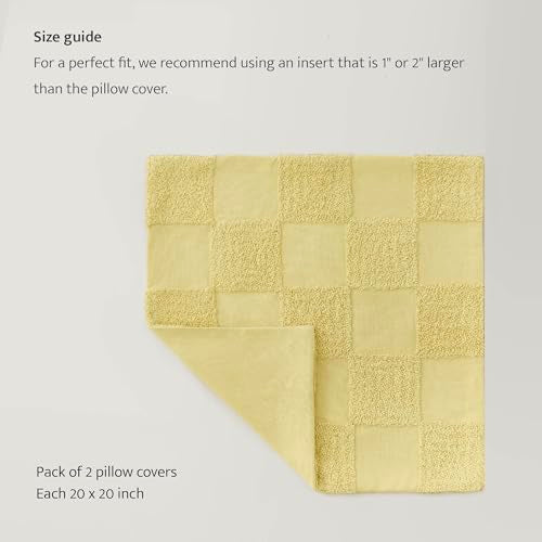 Double Stitch 100% Cotton Boho Checkered Throw Pillow Covers, Lemon Yellow - color: Lemon Yellow, size: 20" x 20" (Pack of 2)