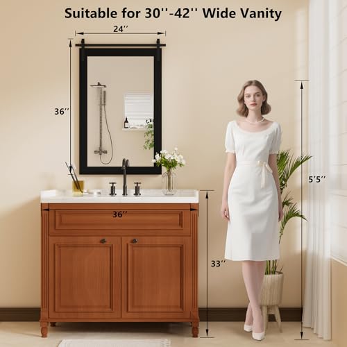 PAIHOME Black Farmhouse Bathroom Vanity Mirror 24" x 36" - color: Black, size: 36"L x 24"W