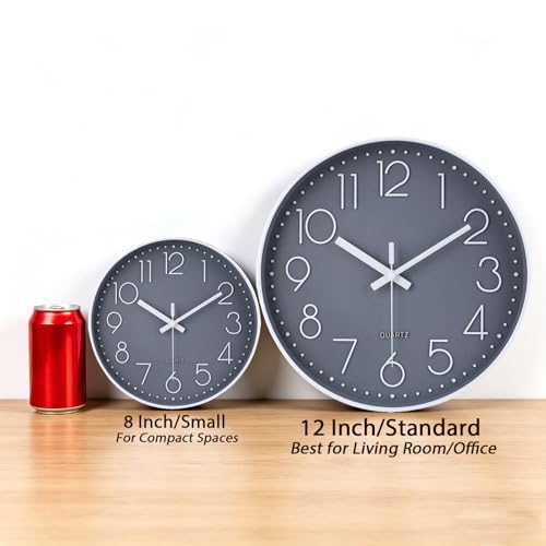 jomparis Wall Clock 12 Inch Non-Ticking Silent Battery Operated Round Wall Clock Modern Elegant Simple Style Clock for Home Office Kitchen Bedroom Living Room - color: 1 Pack - Gray, size: 12 Inch