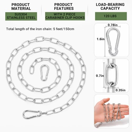 5 Feet SUS304 Stainless Steel Chain, Hanging Chains Link Light Duty Chain - color: Silver, size: No Chain Links-5 Feet