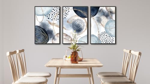Large Framed Canvas Wall Art, Shapley Blue Abstract, 20"x28" Set of 3 - color: shapley blue, size: 20"x28"x3 Framed