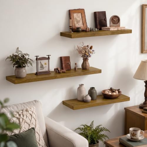 Solid Wood Floating Shelves for Wall 48 inch,Grey Wooden Shelf Set of 1 - color: Grey, size: 48inches-1P