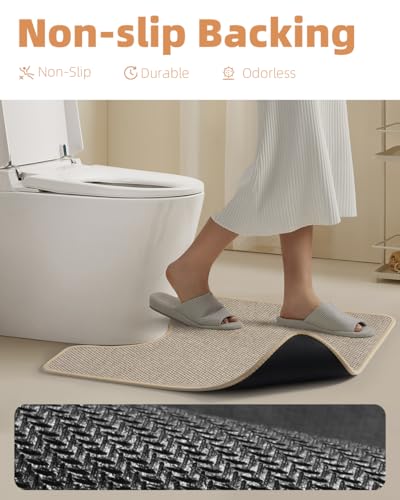 PADOOR Braided Toilet Rugs U Shaped 20x24, Non Slip Toilet Mat, Light Beige - color: Light Beige, size: 20''x24'' U-Shaped