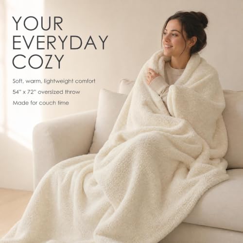 Unboxme Ivory Throw Blanket, 54 x 72 in, Soft Plush Fleece for Couch