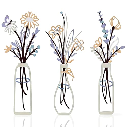 Embewhis Wall Decor Metal Flowers 3pcs, Rustic Farmhouse Flower Sculptures, 13.7" Wall Art Decor, Drill-Free Install Option for Living Room, Kitchen, Bedroom & Bathroom - size: G