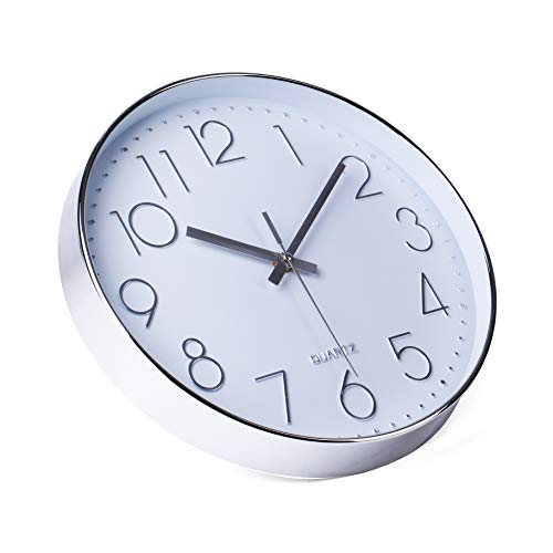 jomparis Modern 12" Battery Operated Non-Ticking Silent Sweep Movement Wall Clock Decorative for Office,Kitchen, Living Room, Bedroom, Bathroom Silver Plastic Frame - color: 1 Pack - Silver, size: 12 Inch