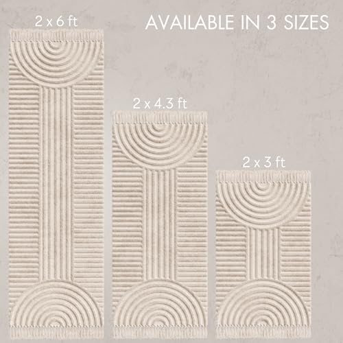 Beautiful 2x6 ft Boho Runner Rug with Tassels - Soft Cotton for Hallway - color: Cream, size: 2' x 6' (Rectangular)