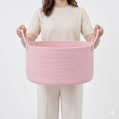 Large Gift Basket Empty to Fill Kit, Woven Rope Basket, Pink - color: Blush Pink, size: Large