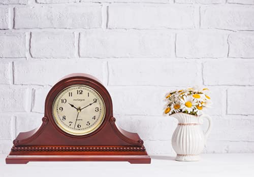 Mantel Clock, Battery Operated, Silent Wood Table Clock with Westminster Chimes, Maroon Arabic Numerals, 9" x 16" x 3" - color: Maroon Arabic Numerals