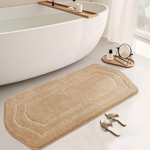 COSY HOMEER Plush Non-Slip Bath Mat, Beige, 24" x 60" - color: Beige, size: 24" x 60" (Oval)