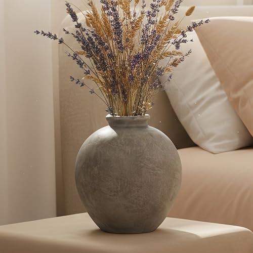 Rustic Farmhouse Ceramic Vase, 7.9 Inch, Terracotta Decor - color: White Gray