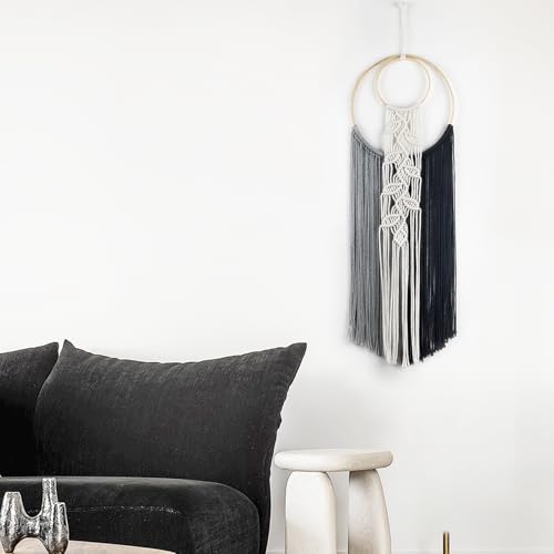 LB Boho Black Long Macrame Wall Hanging Hand Woven Tapestry Wall Art - color: Black