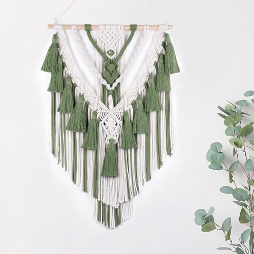EOBTAIN Green Macrame Wall Hanging Handmade Boho Macrame Wall Decor with Yarn Tassel Bohemian Tapestry Woven Wall Art for Living Room Bedroom Home Apartment Nursery Dorm Decorations,16" W x 26" L - color: Green