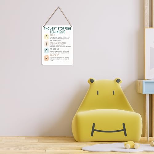 Therapy Office Wall Decor, Mental Health Decor Sign for Therapist Office Classroom Bedroom,Thought Stopping Technique Wood Sign 8x10 Inch - color: Thought Stopping