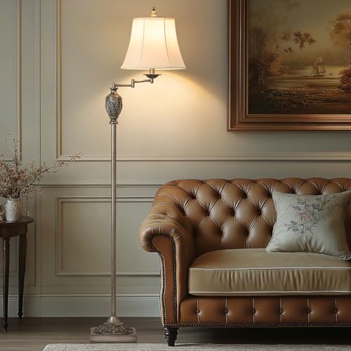 Traditional Floor Lamp with 350° Swing Arm,3 Color Temperatures,Silver - color: Antique Silver-11